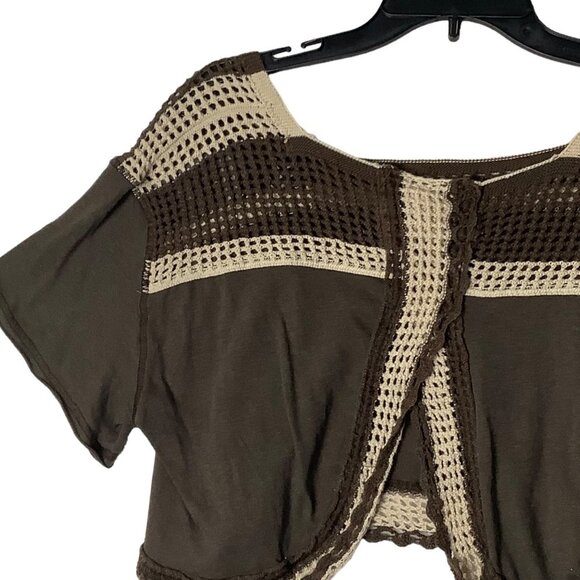 We The Free People Crochet Crop Top Women Small Brown Tan Open Back Open Knit - Picture 3 of 8
